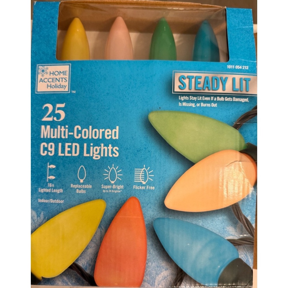 Home Accents  25 PASTEL STEADY LIT  C9 LED Christmas Lights RARE! BEACH, EASTER!